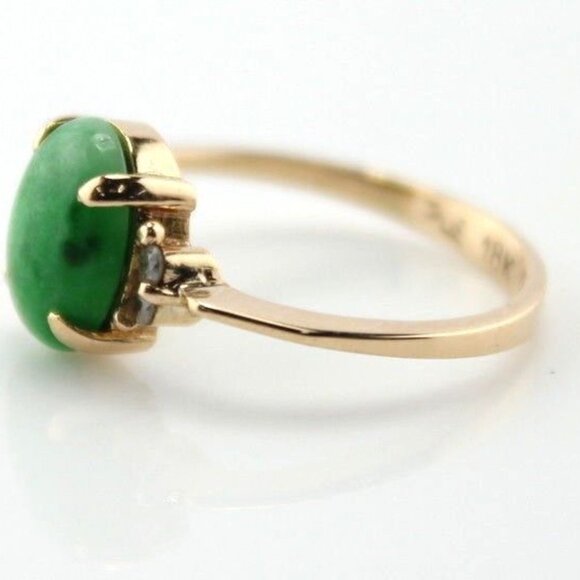 VINTAGE 18K YELLOW GOLD JADE & .04 CTW DIAMOND COCKTAIL RING SIZE 6- #3582-1 - Picture 2 of 10